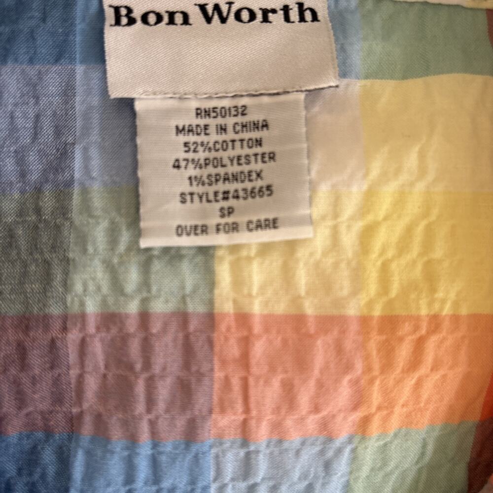 Bon worth women’s small petite short sleeve Plaid￼camp shirt Button Down - Picture 9 of 10